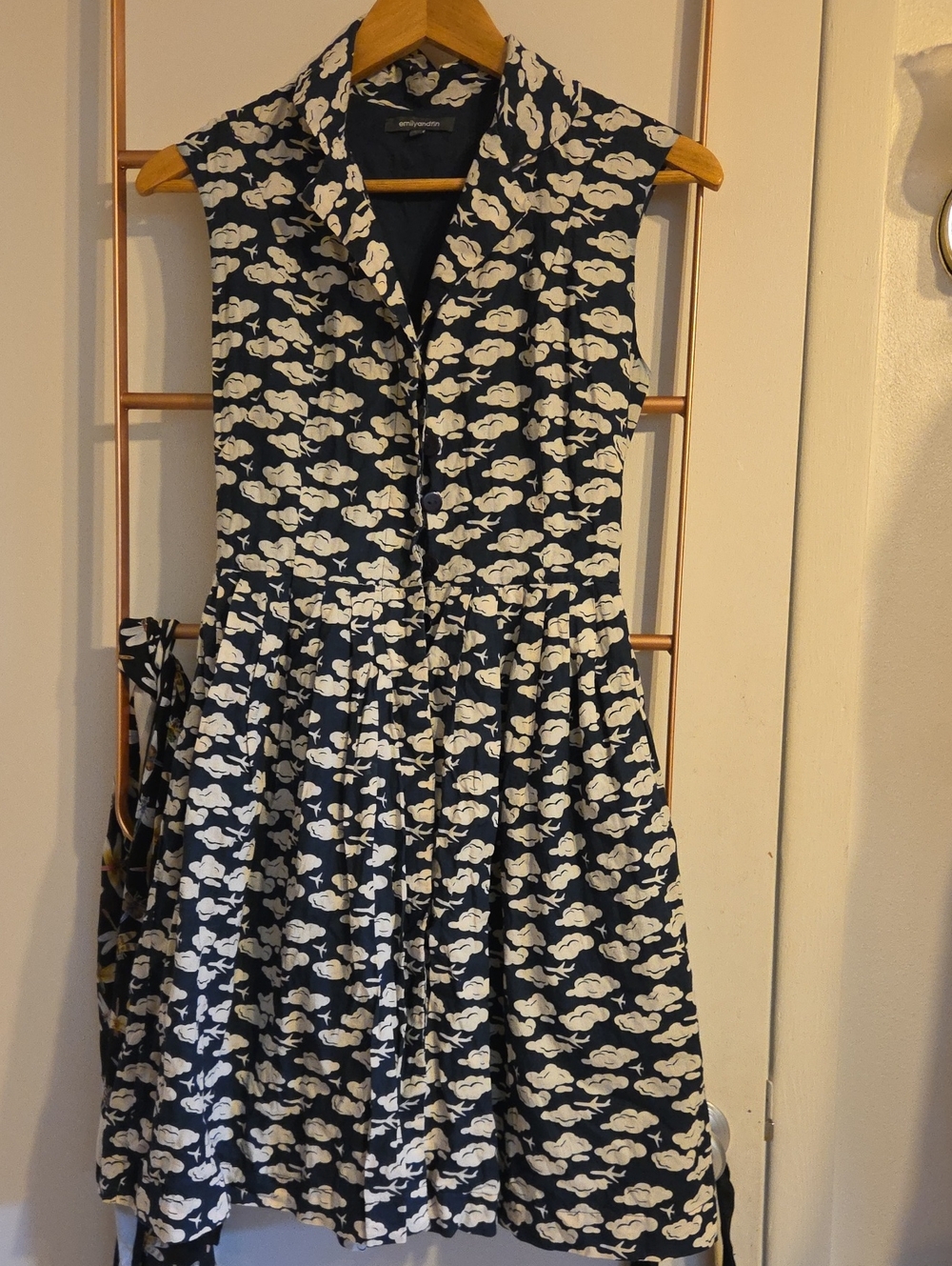 Emily And Fin Cloud And Airplane Print Sleeveless Shirt Dress